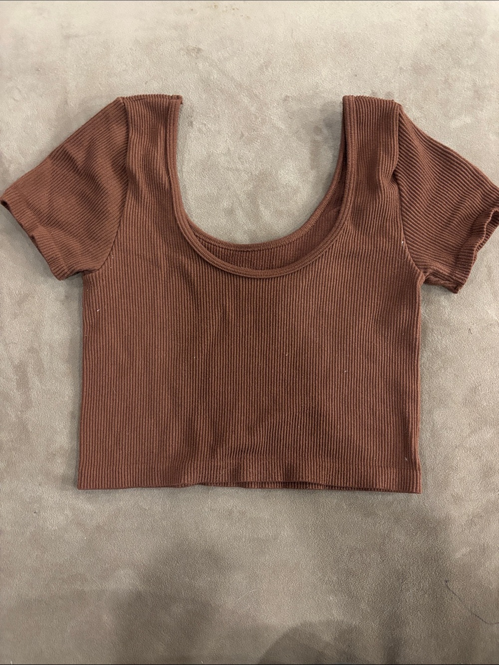 Aeropostale Ribbed Scoop-Neck Crop Top in Brown